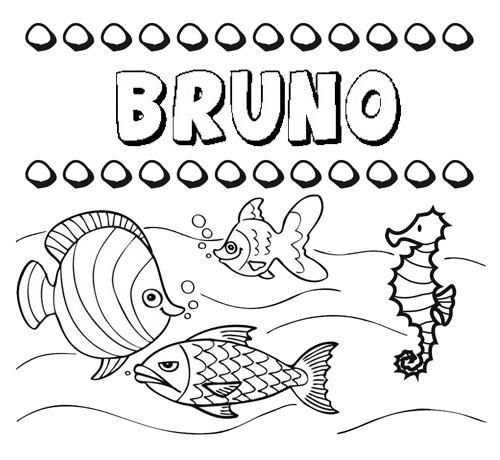 Dibujos de los nombres. Nombre Bruno para pintar, colorear e imprimir