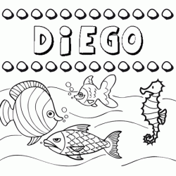 Dibujos de los nombres. Nombre Diego para pintar, colorear e imprimir