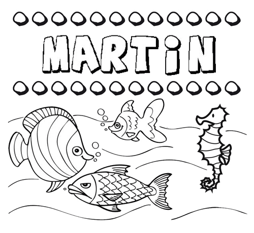 Dibujos de los nombres. Nombre Martín para pintar, colorear e imprimir