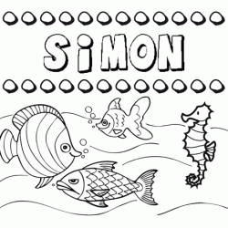 Dibujos de los nombres. Nombre Simón para pintar, colorear e imprimir