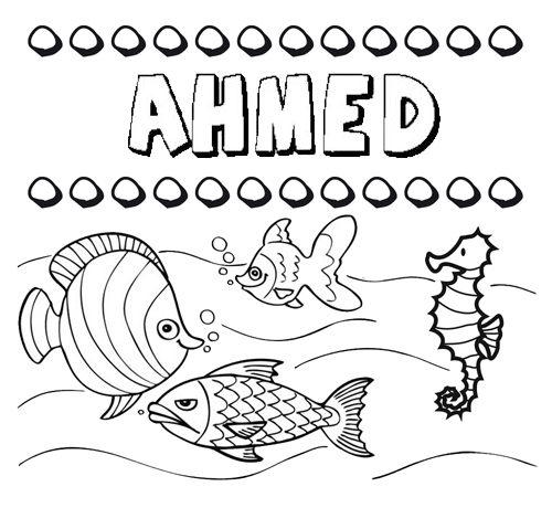 Dibujos de los nombres. Nombre Ahmed para pintar, colorear e imprimir