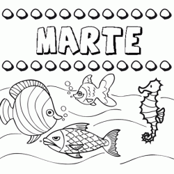 Dibujos de los nombres. Nombre Marte para pintar, colorear e imprimir