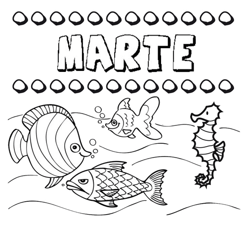 Dibujos de los nombres. Nombre Marte para pintar, colorear e imprimir