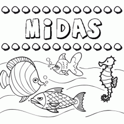 Dibujos de los nombres. Nombre Midas para pintar, colorear e imprimir