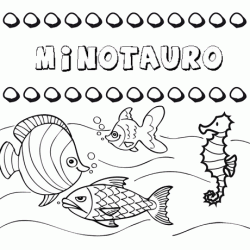 Dibujos de los nombres. Nombre Minotauro para pintar, colorear e imprimir