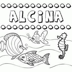 Dibujos de los nombres. Nombre Alcina para pintar, colorear e imprimir