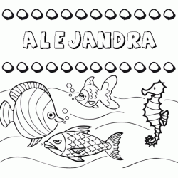 Dibujos de los nombres. Nombre Alejandra para pintar, colorear e imprimir