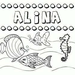 Dibujos de los nombres. Nombre Alina para pintar, colorear e imprimir