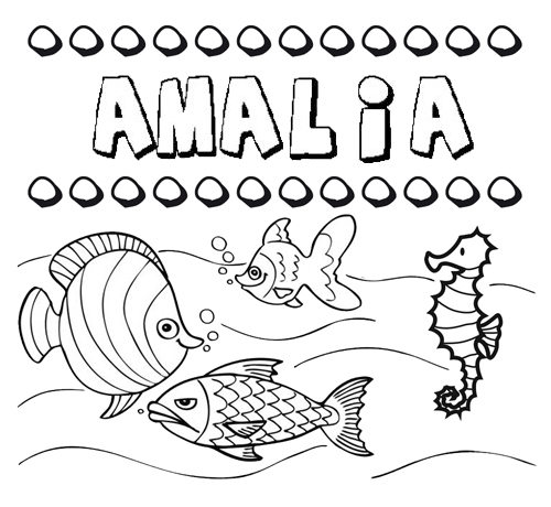Dibujos de los nombres. Nombre Amalia para pintar, colorear e imprimir