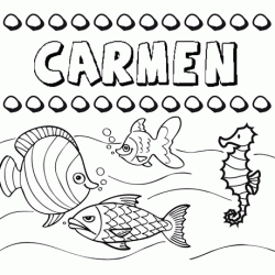 Dibujos de los nombres. Nombre Carmen para pintar, colorear e imprimir