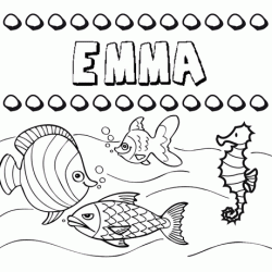 Dibujos de los nombres. Nombre Emma para pintar, colorear e imprimir