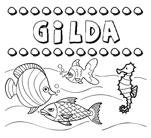 Dibujos de los nombres. Nombre Gilda para pintar, colorear e imprimir