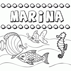 Dibujos de los nombres. Nombre Marina para pintar, colorear e imprimir