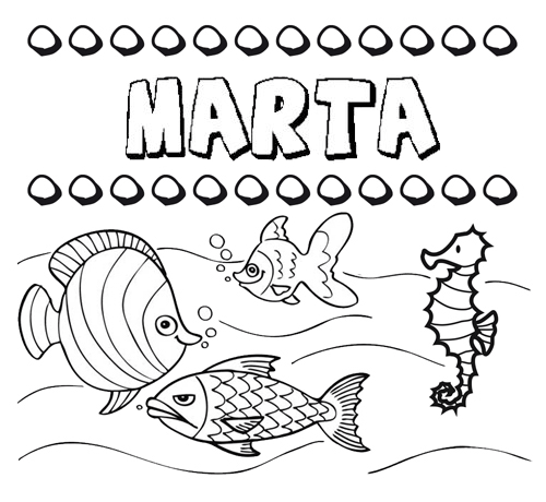 Dibujos de los nombres. Nombre Marta para pintar, colorear e imprimir