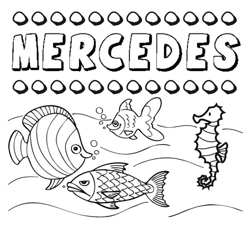 Dibujos de los nombres. Nombre Mercedes para pintar, colorear e imprimir