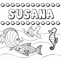 Dibujos de los nombres. Nombre Susana para pintar, colorear e imprimir