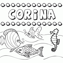 Dibujos de los nombres. Nombre Corina para pintar, colorear e imprimir