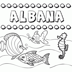 Dibujos de los nombres. Nombre Albana para pintar, colorear e imprimir