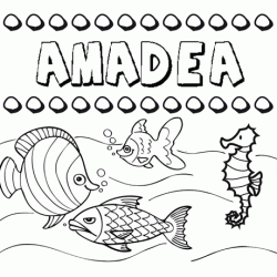 Dibujos de los nombres. Nombre Amadea para pintar, colorear e imprimir