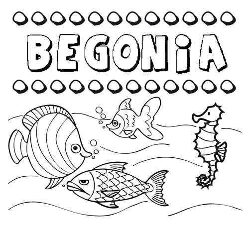 Dibujos de los nombres. Nombre Begonia para pintar, colorear e imprimir