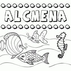 Dibujos de los nombres. Nombre Alcmena para pintar, colorear e imprimir