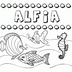 Dibujos de los nombres. Nombre Alfia para pintar, colorear e imprimir