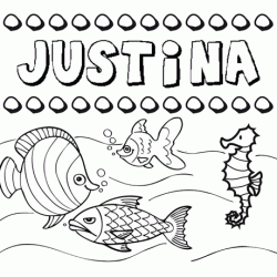 Dibujos de los nombres. Nombre Justina para pintar, colorear e imprimir