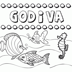 Dibujos de los nombres. Nombre Godiva para pintar, colorear e imprimir