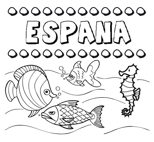 Dibujos de los nombres. Nombre España para pintar, colorear e imprimir