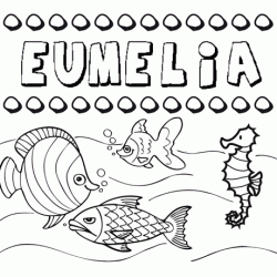 Dibujos de los nombres. Nombre Eumelia para pintar, colorear e imprimir