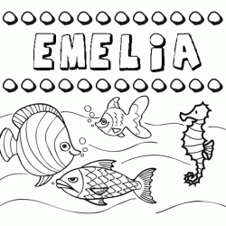 Dibujos de los nombres. Nombre Emelia para pintar, colorear e imprimir