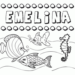 Dibujos de los nombres. Nombre Emelina para pintar, colorear e imprimir