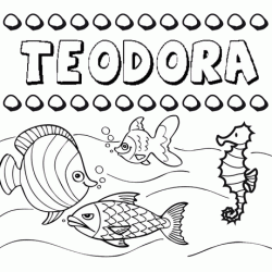 Dibujos de los nombres. Nombre Teodora para pintar, colorear e imprimir