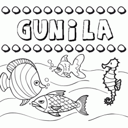 Dibujos de los nombres. Nombre Gunila para pintar, colorear e imprimir
