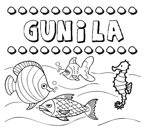 Dibujos de los nombres. Nombre Gunila para pintar, colorear e imprimir