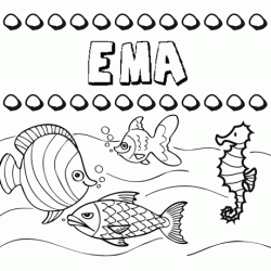 Dibujos de los nombres. Nombre Ema para pintar, colorear e imprimir