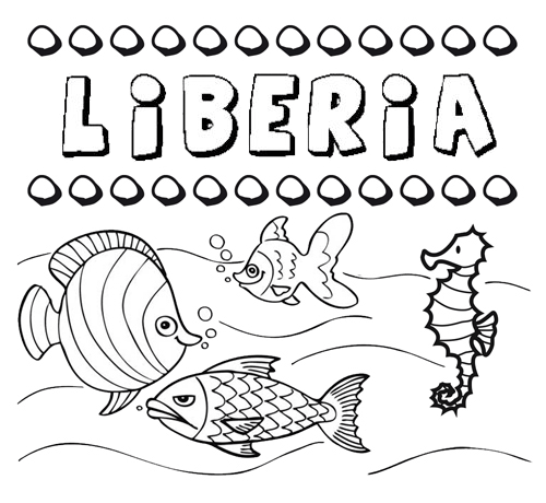 Dibujos de los nombres. Nombre Liberia para pintar, colorear e imprimir