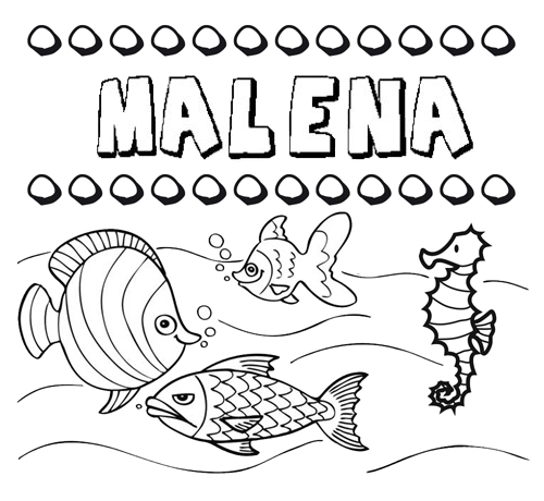 Dibujos de los nombres. Nombre Malena para pintar, colorear e imprimir