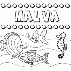 Dibujos de los nombres. Nombre Malva para pintar, colorear e imprimir