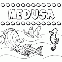 Dibujos de los nombres. Nombre Medusa para pintar, colorear e imprimir