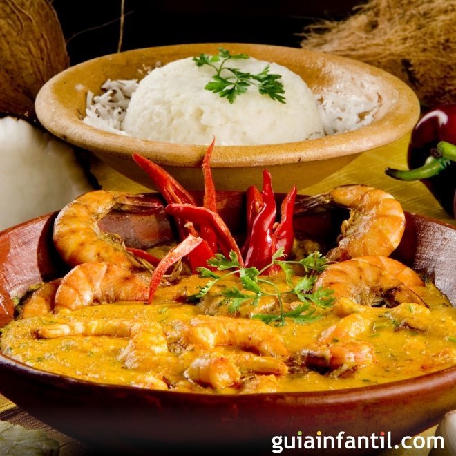 Moqueca de gambas. Recetas de Brasil