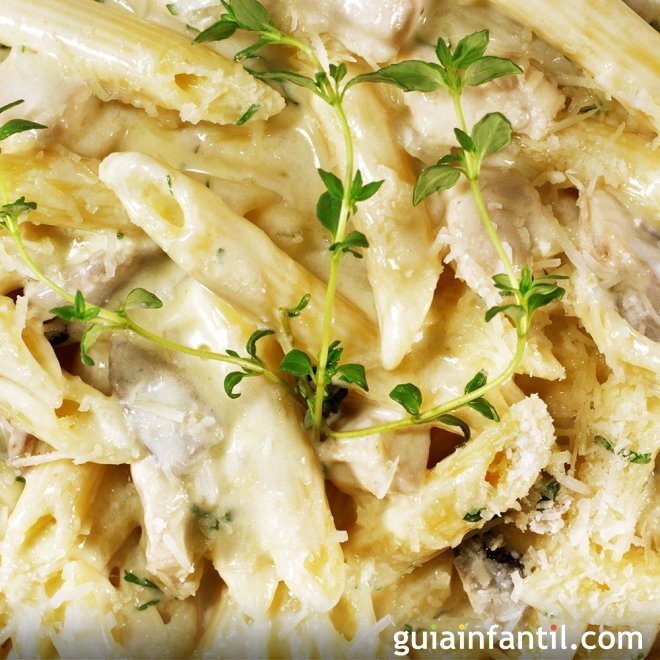Macarrones con pollo y queso. Recetas italianas fáciles