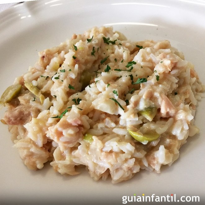 Risotto de Atún cremoso. Receta com arroz para niños