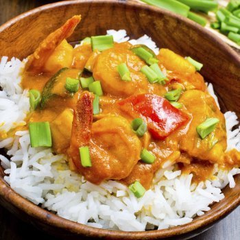 Arroz con gambas al curry, receta rápida