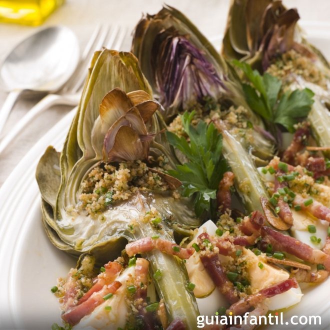 Alcachofas con jamón, receta para niños rápida y sana