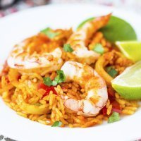 Arroz con calamares y gambas. Receta fácil y saludable