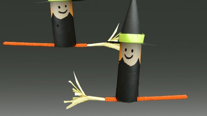 Bruja con escoba. Manualidades para niños de Halloween