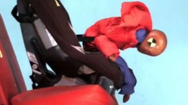 Llevar al niño en la silla del coche con el abrigo es peligroso