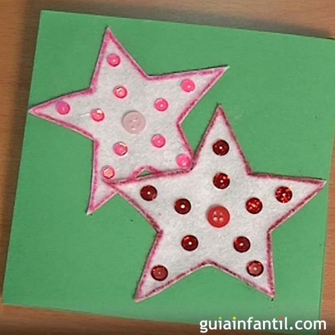 Felicita la Navidad con una tarjeta con estrellas. Manualidades