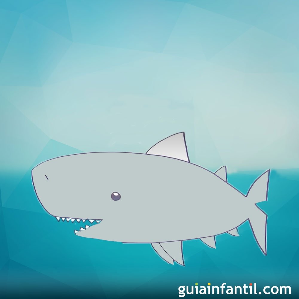 Cómo dibujar un tiburón. Dibujos infantiles de animales marinos